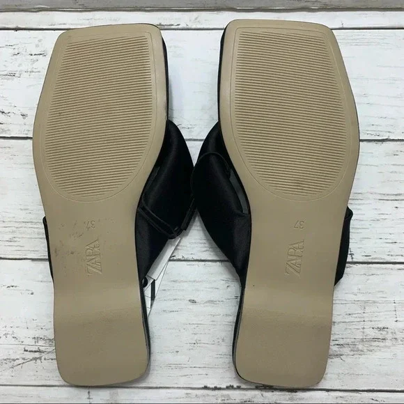 Zara Black Square Toe Quilted Slides Thong Sandals Flip Flop Summer - Picture 9 of 12